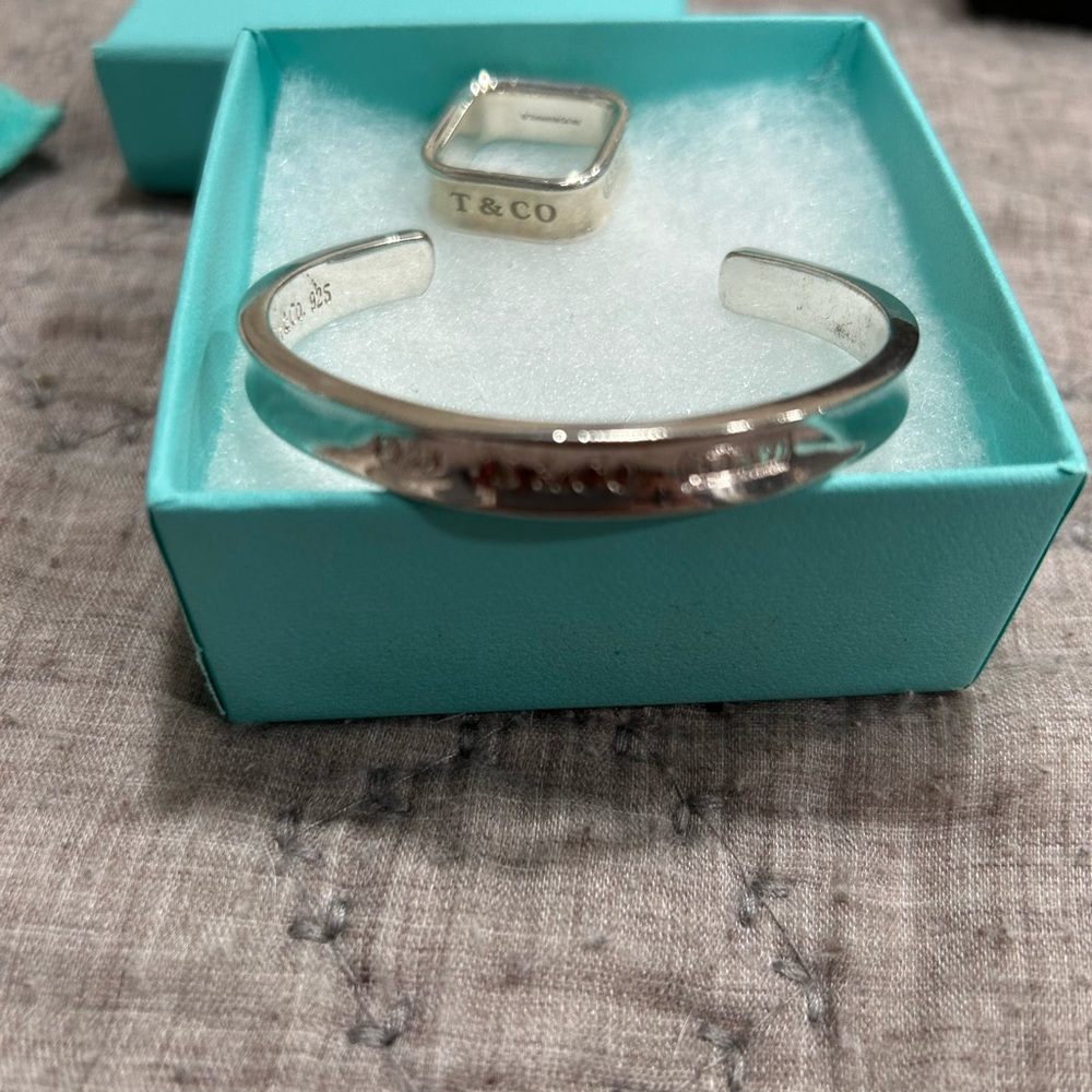 Tiffany Sliver Bracelet And Square Ring - image 1